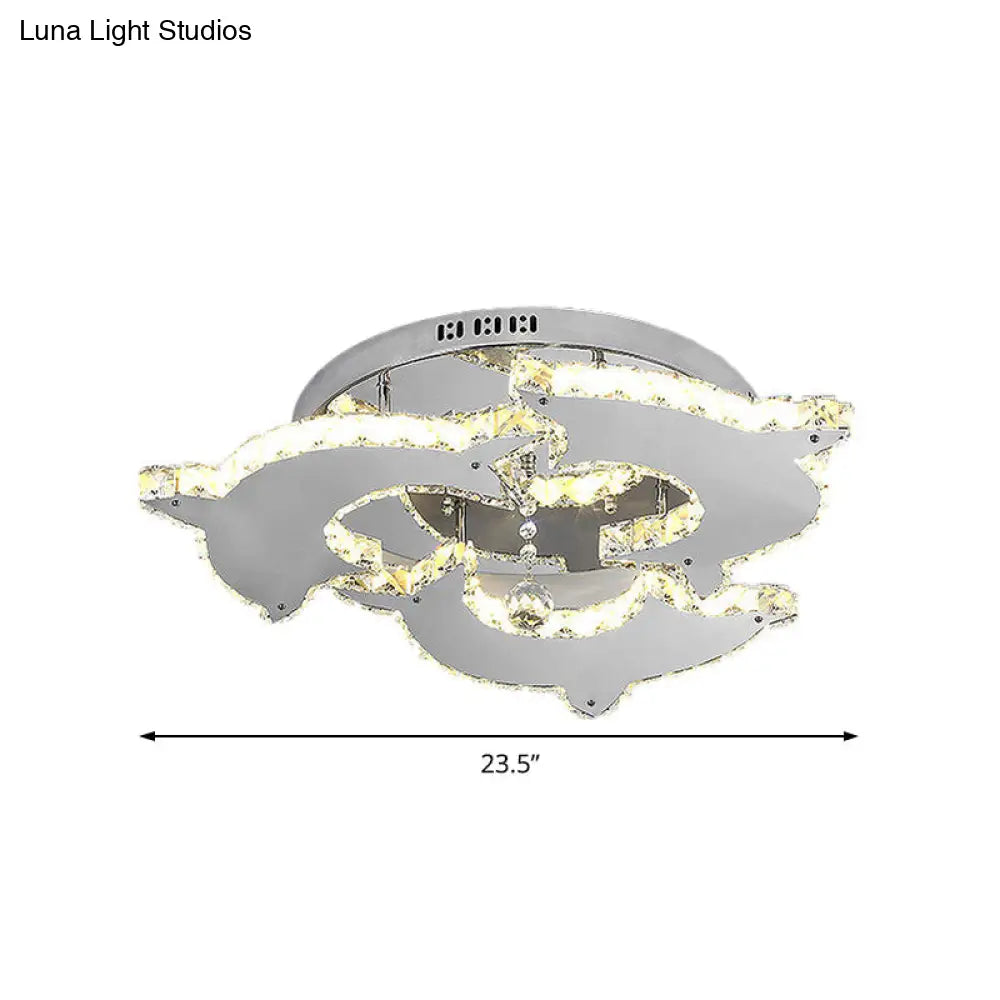 DecorBites™ Contemporary Dolphin Semi Flush Mount Ceiling Light with Crystal and Metal Accents - 2/3 Heads in Nickel