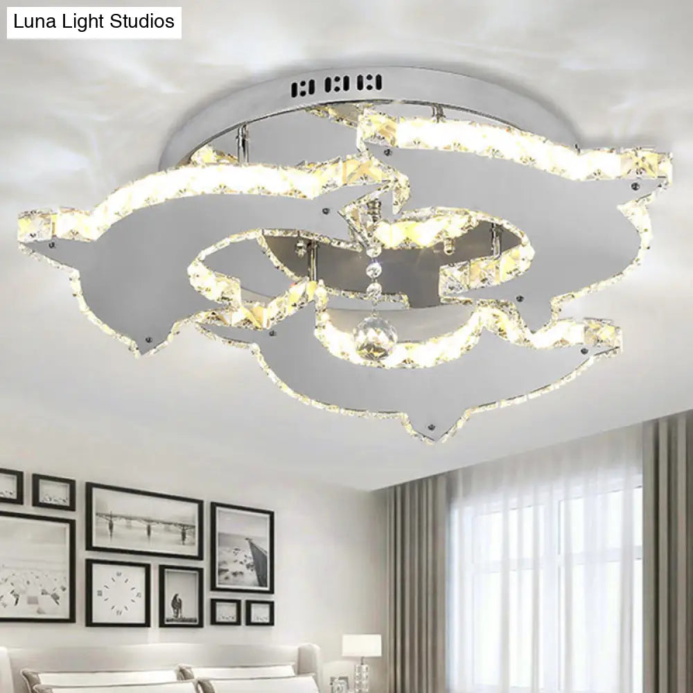DecorBites™ Contemporary Dolphin Semi Flush Mount Ceiling Light with Crystal and Metal Accents - 2/3 Heads in Nickel