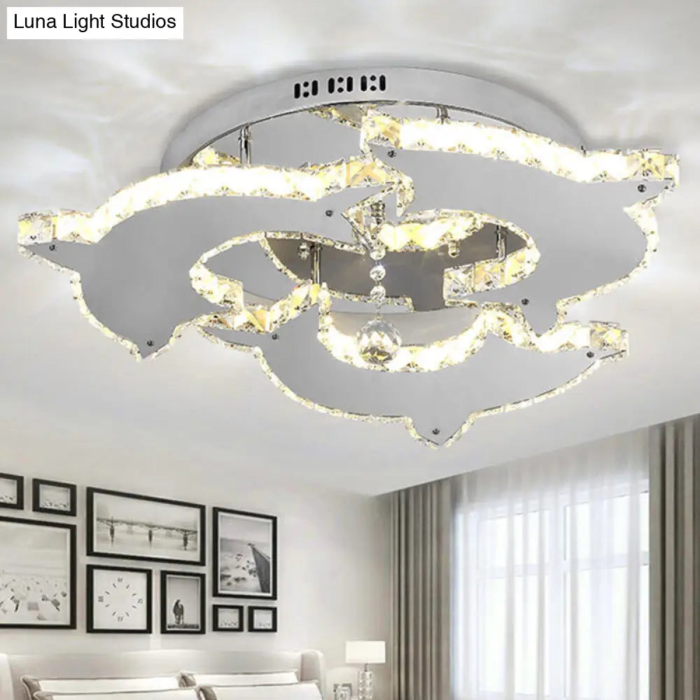 DecorBites™ Contemporary Dolphin Semi Flush Mount Ceiling Light with Crystal and Metal Accents - 2/3 Heads in Nickel