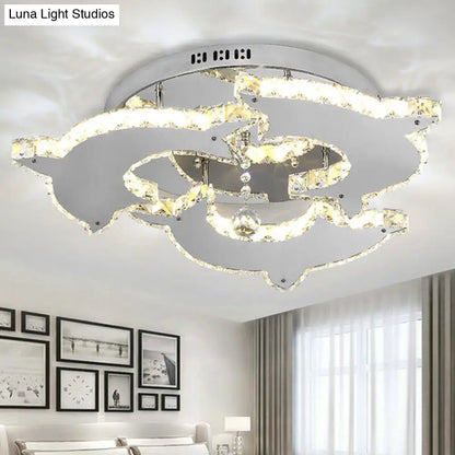 DecorBites™ Contemporary Dolphin Semi Flush Mount Ceiling Light with Crystal and Metal Accents - 2/3 Heads in Nickel