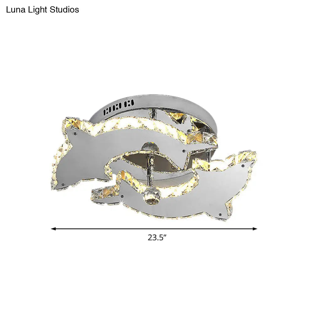 DecorBites™ Contemporary Dolphin Semi Flush Mount Ceiling Light with Crystal and Metal Accents - 2/3 Heads in Nickel