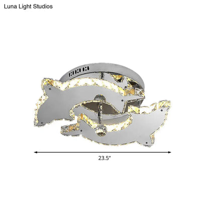 DecorBites™ Contemporary Dolphin Semi Flush Mount Ceiling Light with Crystal and Metal Accents - 2/3 Heads in Nickel