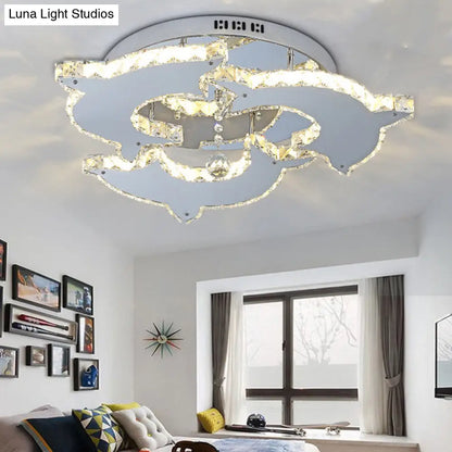 DecorBites™ Contemporary Dolphin Semi Flush Mount Ceiling Light with Crystal and Metal Accents - 2/3 Heads in Nickel