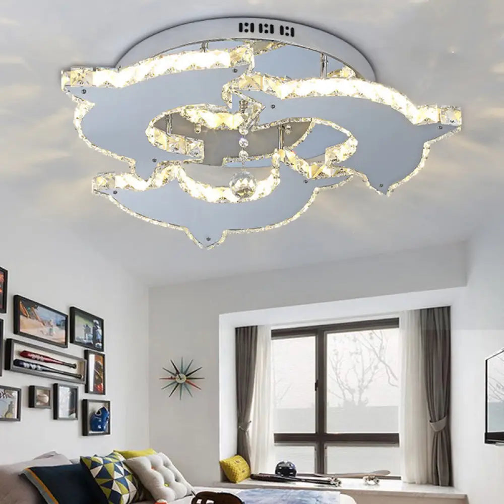 DecorBites™ Contemporary Dolphin Semi Flush Mount Ceiling Light with Crystal and Metal Accents - 2/3 Heads in Nickel