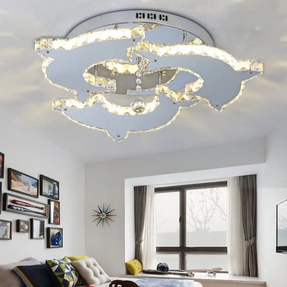 DecorBites™ Contemporary Dolphin Semi Flush Mount Ceiling Light with Crystal and Metal Accents - 2/3 Heads in Nickel