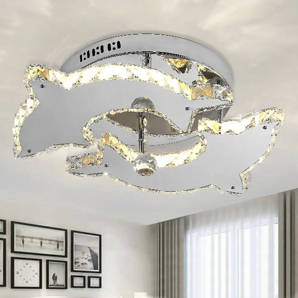 DecorBites™ Contemporary Dolphin Semi Flush Mount Ceiling Light with Crystal and Metal Accents - 2/3 Heads in Nickel