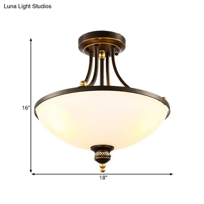 DecorBites™ DecorBites™ Contemporary Dome Ceiling Lamp with 3 Lights, Opal Glass Semi Flush Mount Fixture for Bedroom - Black