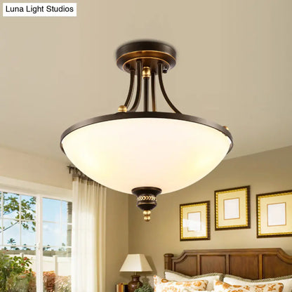 DecorBites™ DecorBites™ Contemporary Dome Ceiling Lamp with 3 Lights, Opal Glass Semi Flush Mount Fixture for Bedroom - Black