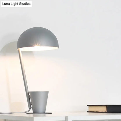 Contemporary Dome Metallic Shade Desk Lamp - Black/Gray, 1-Bulb Reading Book Light with Storage Cup