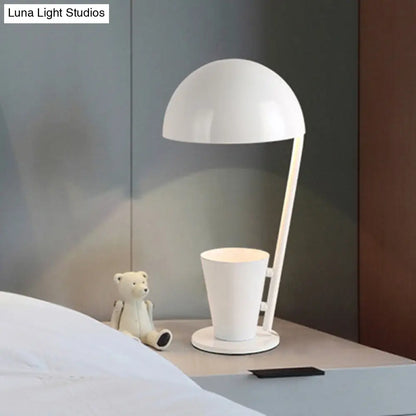 Contemporary Dome Metallic Shade Desk Lamp - Black/Gray, 1-Bulb Reading Book Light with Storage Cup