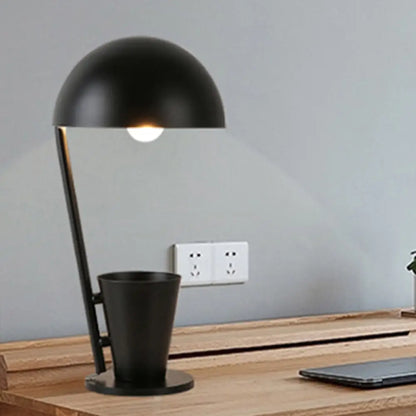 Contemporary Dome Metallic Shade Desk Lamp - Black/Gray, 1-Bulb Reading Book Light with Storage Cup