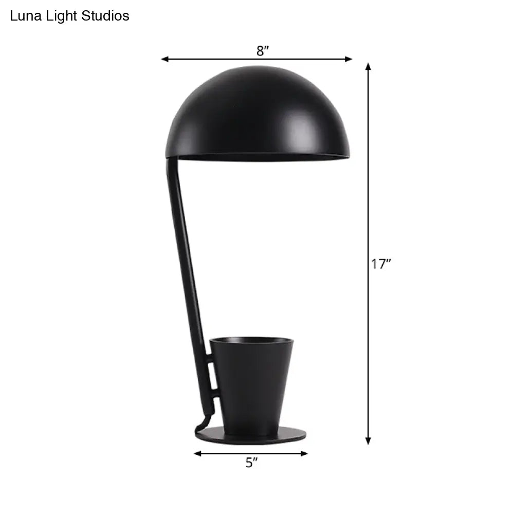 Contemporary Dome Metallic Shade Desk Lamp - Black/Gray, 1-Bulb Reading Book Light with Storage Cup