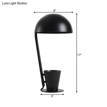 Contemporary Dome Metallic Shade Desk Lamp - Black/Gray, 1-Bulb Reading Book Light with Storage Cup