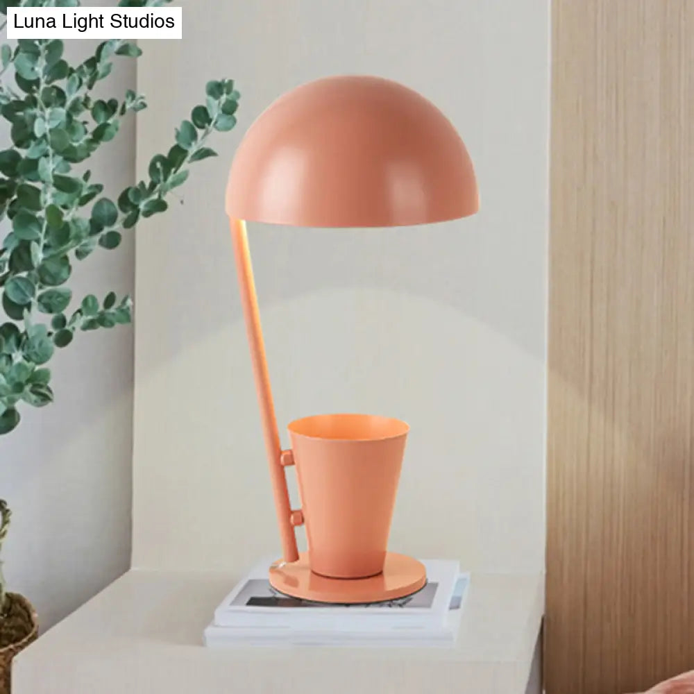 Contemporary Dome Metallic Shade Desk Lamp - Black/Gray, 1-Bulb Reading Book Light with Storage Cup