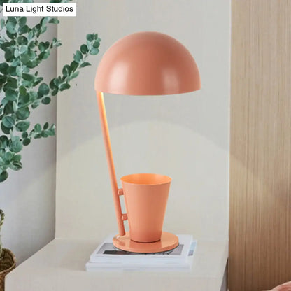 Contemporary Dome Metallic Shade Desk Lamp - Black/Gray, 1-Bulb Reading Book Light with Storage Cup