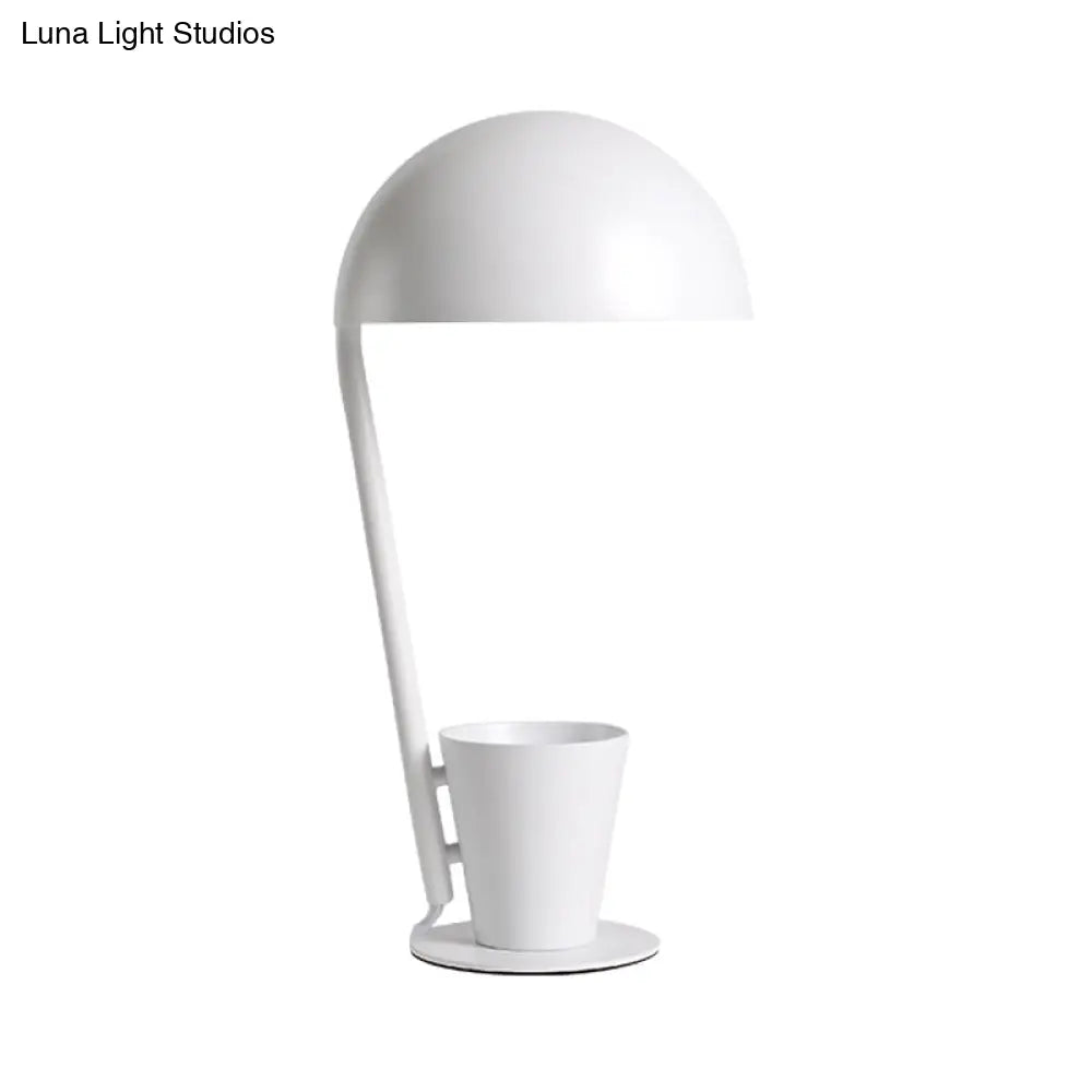 Contemporary Dome Metallic Shade Desk Lamp - Black/Gray, 1-Bulb Reading Book Light with Storage Cup