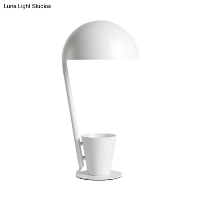 Contemporary Dome Metallic Shade Desk Lamp - Black/Gray, 1-Bulb Reading Book Light with Storage Cup