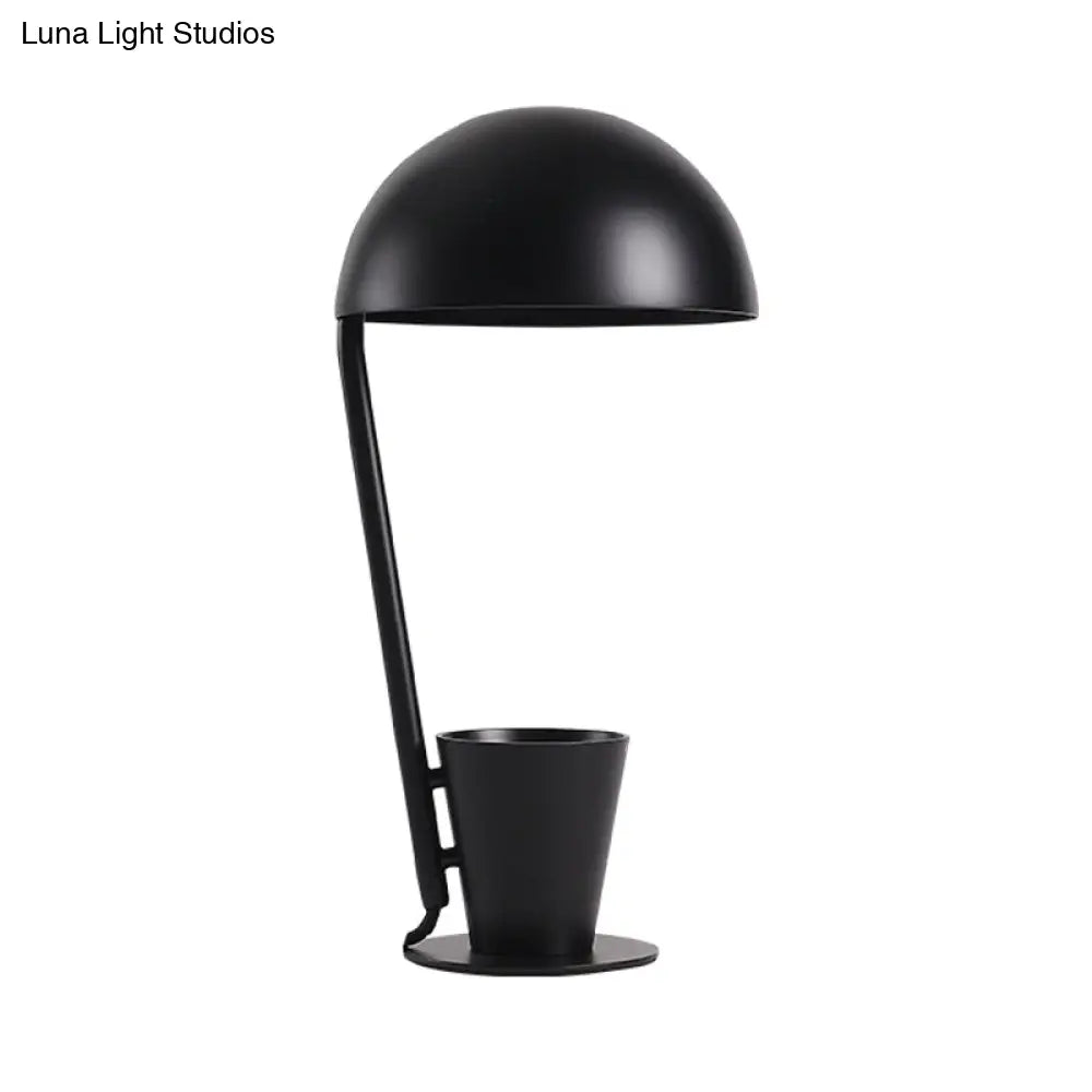 Contemporary Dome Metallic Shade Desk Lamp - Black/Gray, 1-Bulb Reading Book Light with Storage Cup