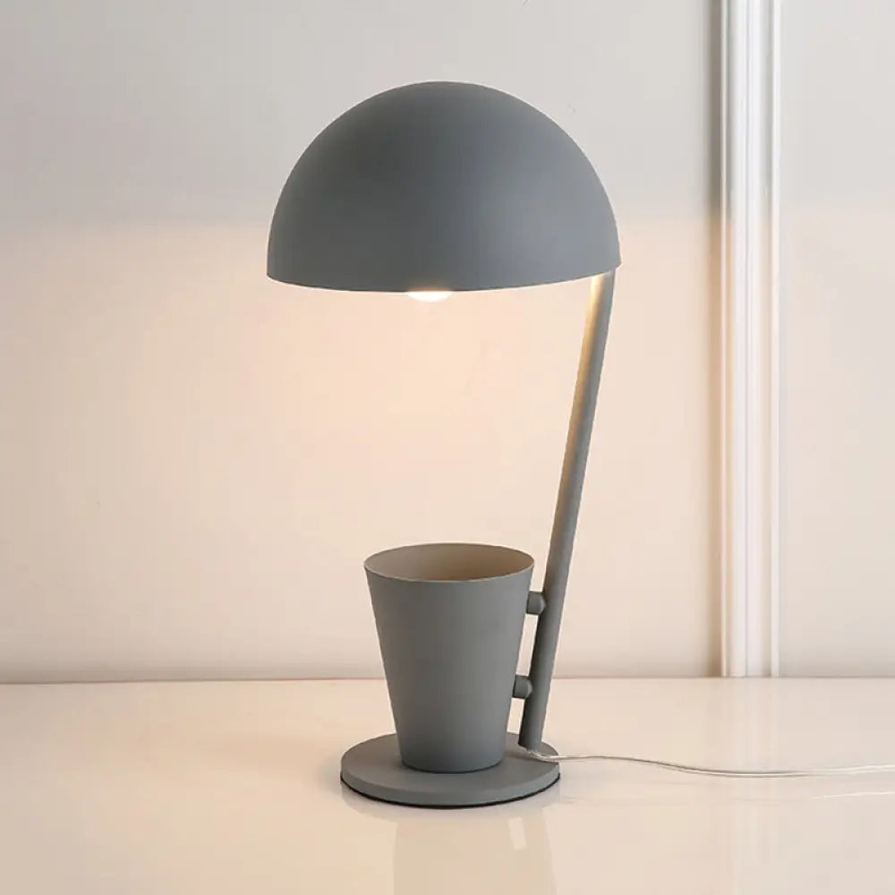 Contemporary Dome Metallic Shade Desk Lamp - Black/Gray, 1-Bulb Reading Book Light with Storage Cup