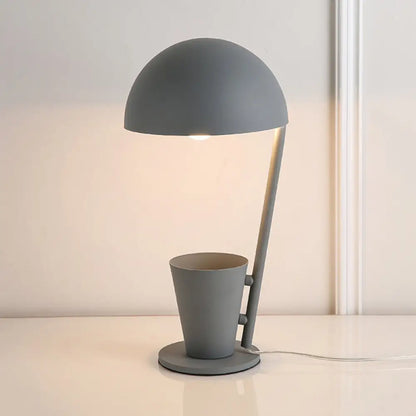 Contemporary Dome Metallic Shade Desk Lamp - Black/Gray, 1-Bulb Reading Book Light with Storage Cup