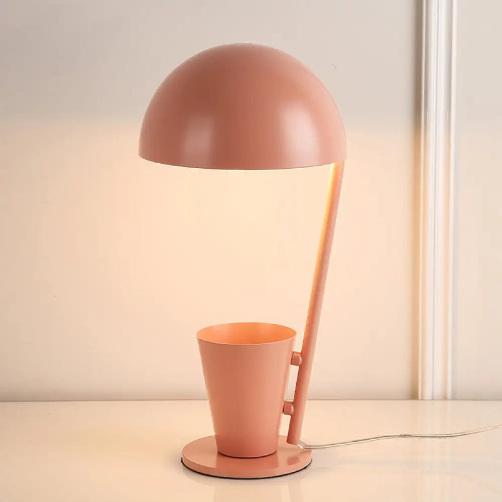 Contemporary Dome Metallic Shade Desk Lamp - Black/Gray, 1-Bulb Reading Book Light with Storage Cup