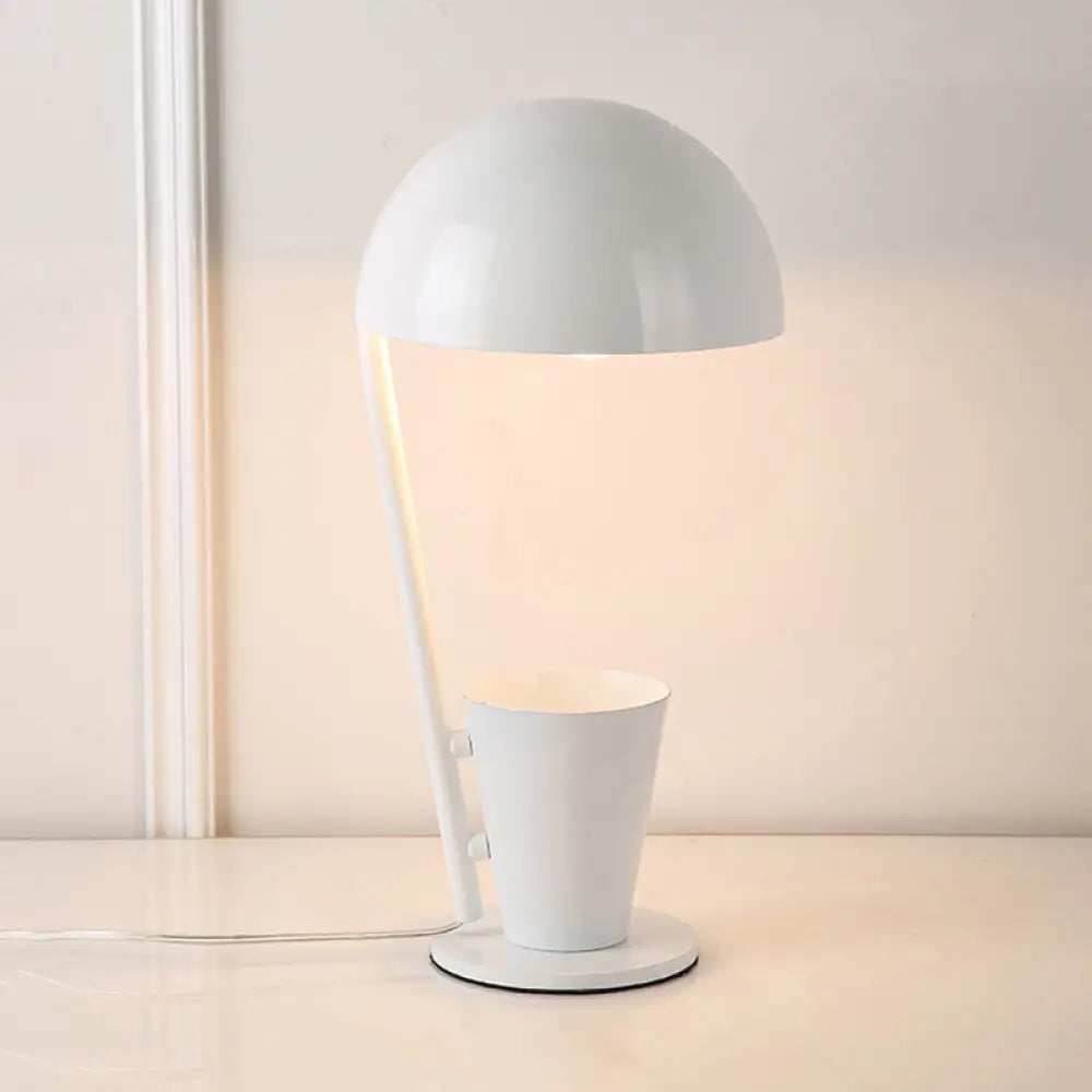 Contemporary Dome Metallic Shade Desk Lamp - Black/Gray, 1-Bulb Reading Book Light with Storage Cup