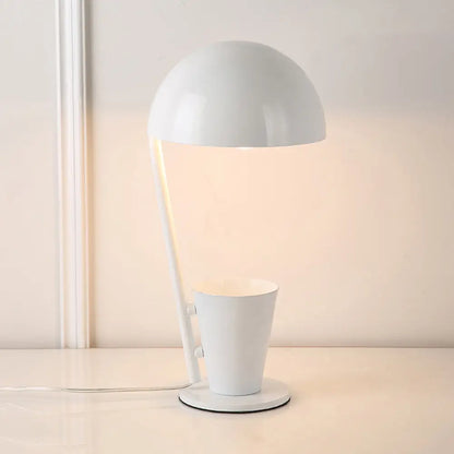 Contemporary Dome Metallic Shade Desk Lamp - Black/Gray, 1-Bulb Reading Book Light with Storage Cup