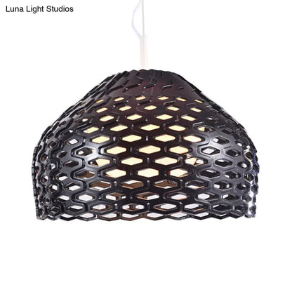 Contemporary Dome Pendant Light: Resin, 1-Light, White/Black Hanging Lamp for Dining Room