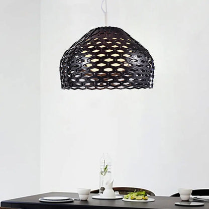 Contemporary Dome Pendant Light: Resin, 1-Light, White/Black Hanging Lamp for Dining Room