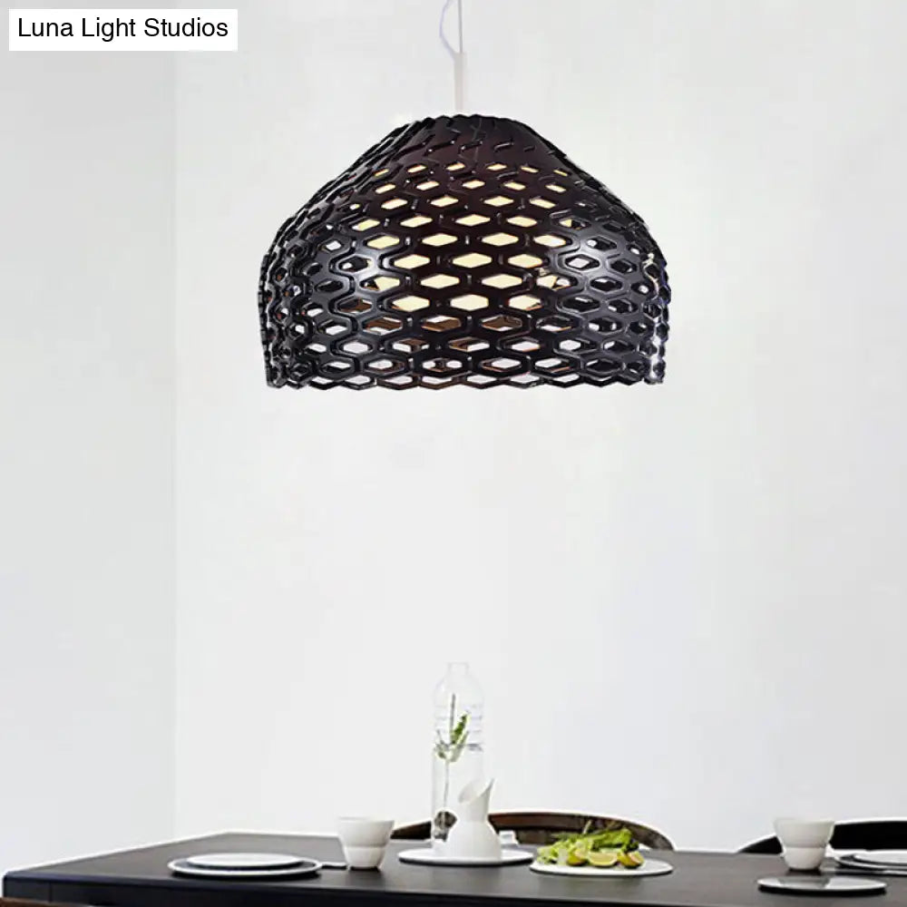 Contemporary Dome Pendant Light: Resin, 1-Light, White/Black Hanging Lamp for Dining Room