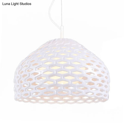 Contemporary Dome Pendant Light: Resin, 1-Light, White/Black Hanging Lamp for Dining Room