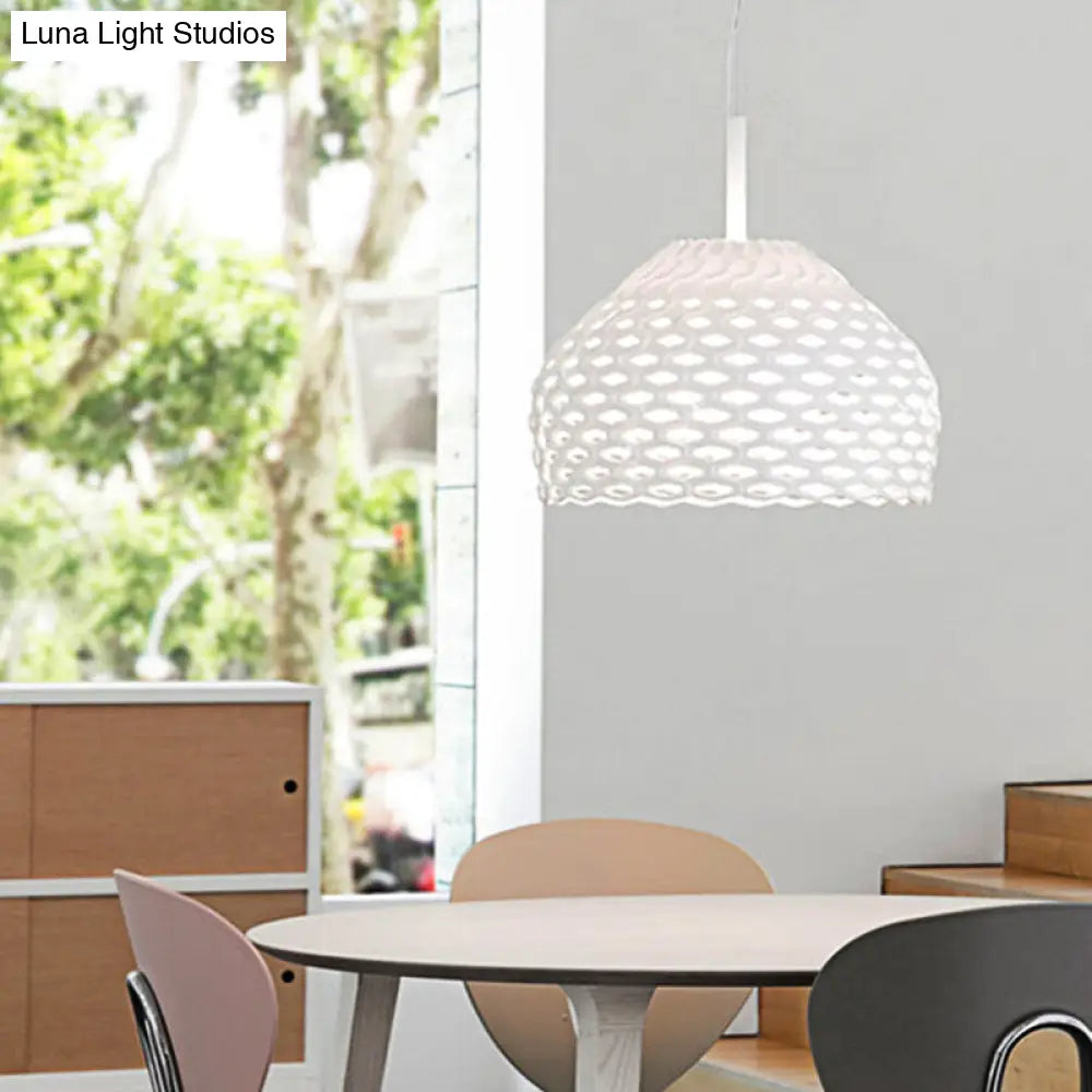 Contemporary Dome Pendant Light: Resin, 1-Light, White/Black Hanging Lamp for Dining Room