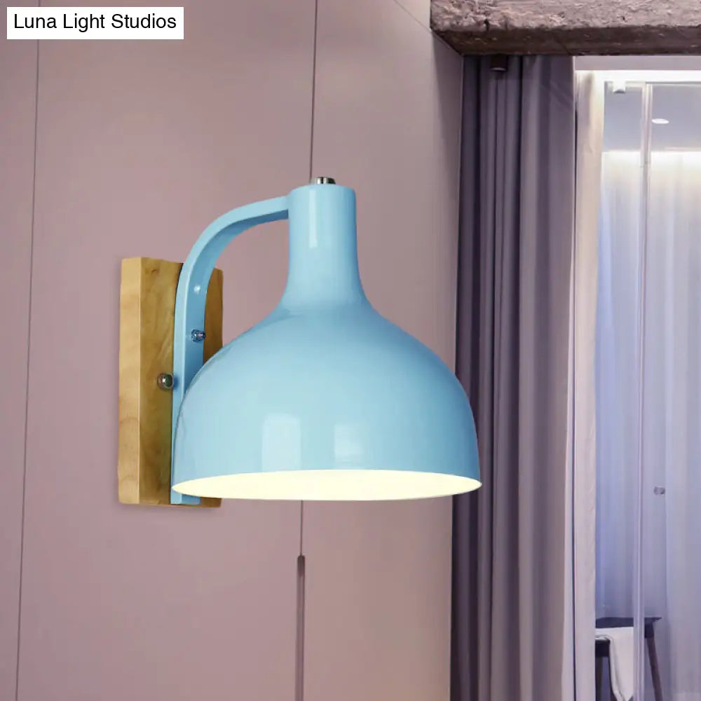 DecorBites™ DecorBites™ Contemporary Dome Shade Metal Wall Light with Wooden Backplate in White/Pink