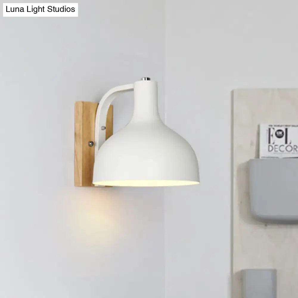 DecorBites™ DecorBites™ Contemporary Dome Shade Metal Wall Light with Wooden Backplate in White/Pink