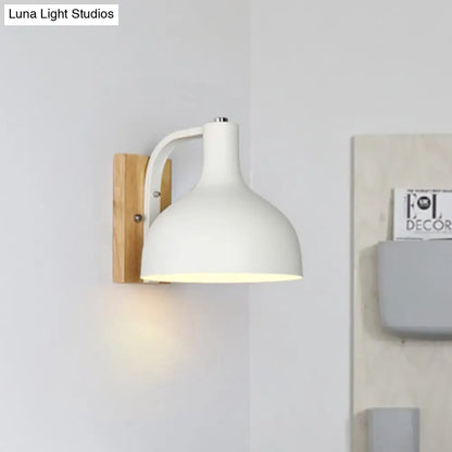 DecorBites™ DecorBites™ Contemporary Dome Shade Metal Wall Light with Wooden Backplate in White/Pink