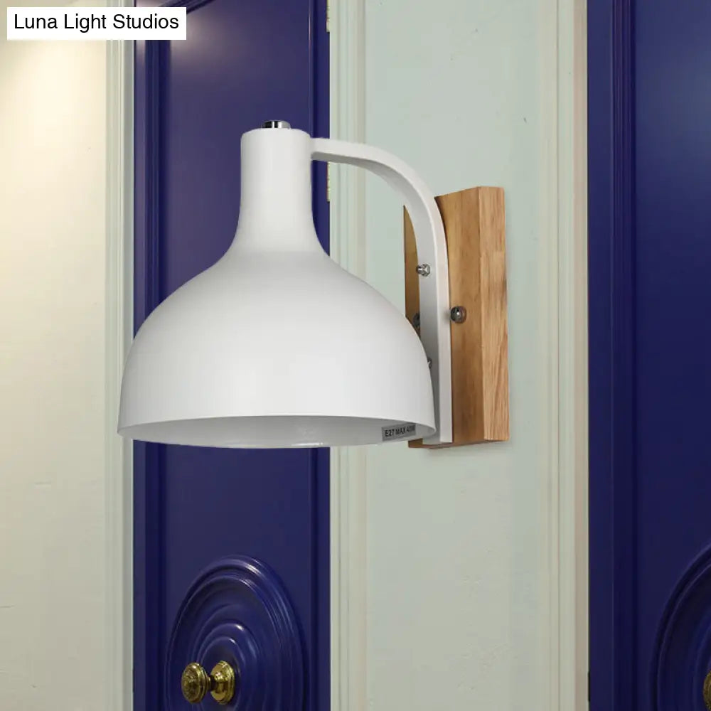 DecorBites™ DecorBites™ Contemporary Dome Shade Metal Wall Light with Wooden Backplate in White/Pink