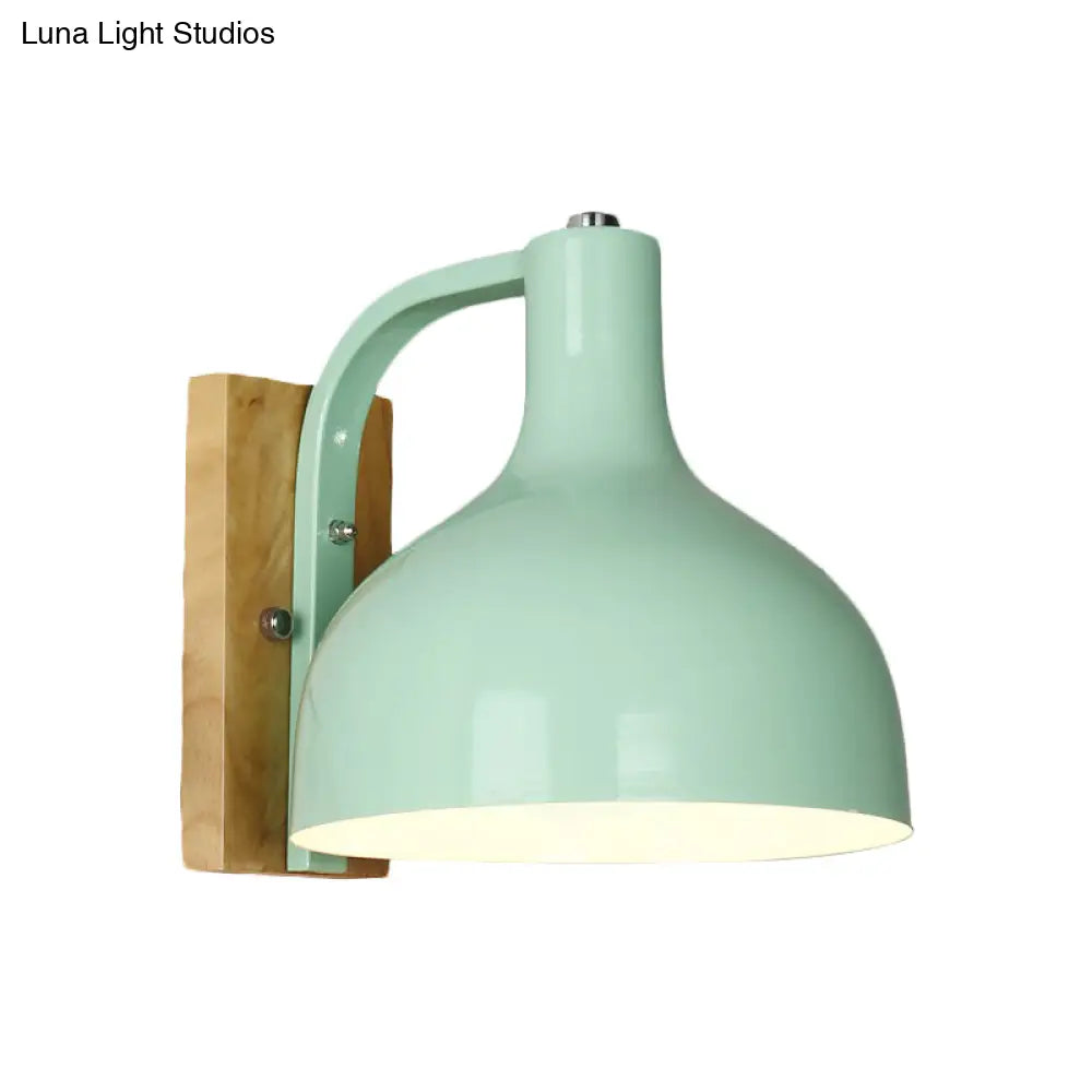 DecorBites™ DecorBites™ Contemporary Dome Shade Metal Wall Light with Wooden Backplate in White/Pink