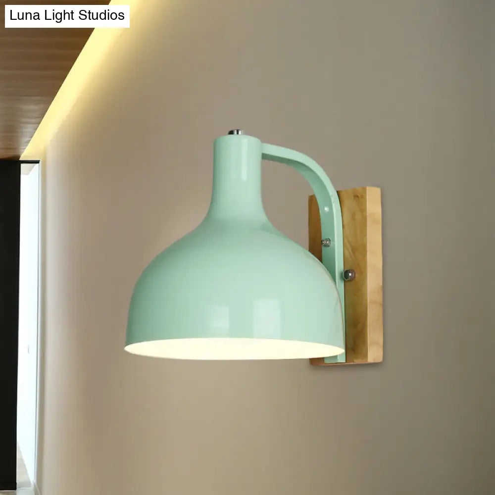 DecorBites™ DecorBites™ Contemporary Dome Shade Metal Wall Light with Wooden Backplate in White/Pink