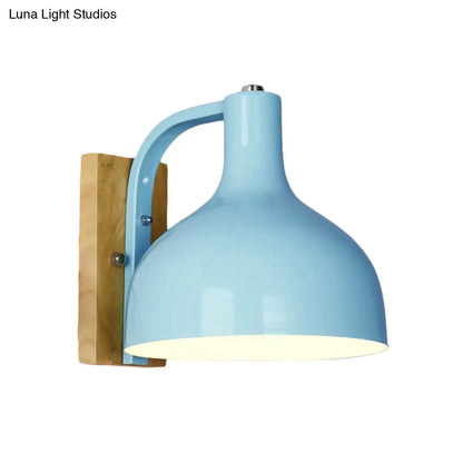 DecorBites™ DecorBites™ Contemporary Dome Shade Metal Wall Light with Wooden Backplate in White/Pink