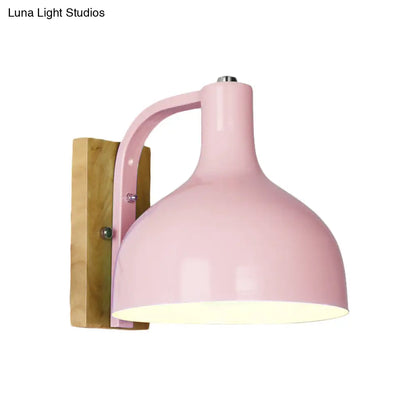 DecorBites™ DecorBites™ Contemporary Dome Shade Metal Wall Light with Wooden Backplate in White/Pink