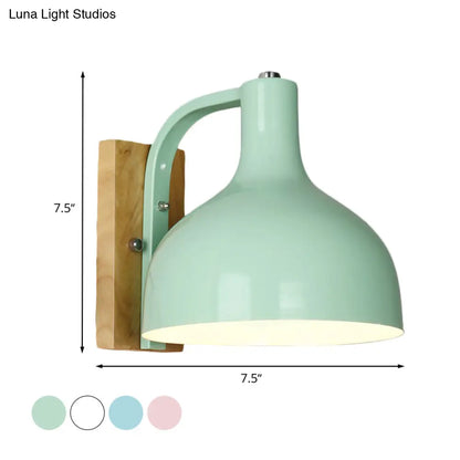 DecorBites™ DecorBites™ Contemporary Dome Shade Metal Wall Light with Wooden Backplate in White/Pink