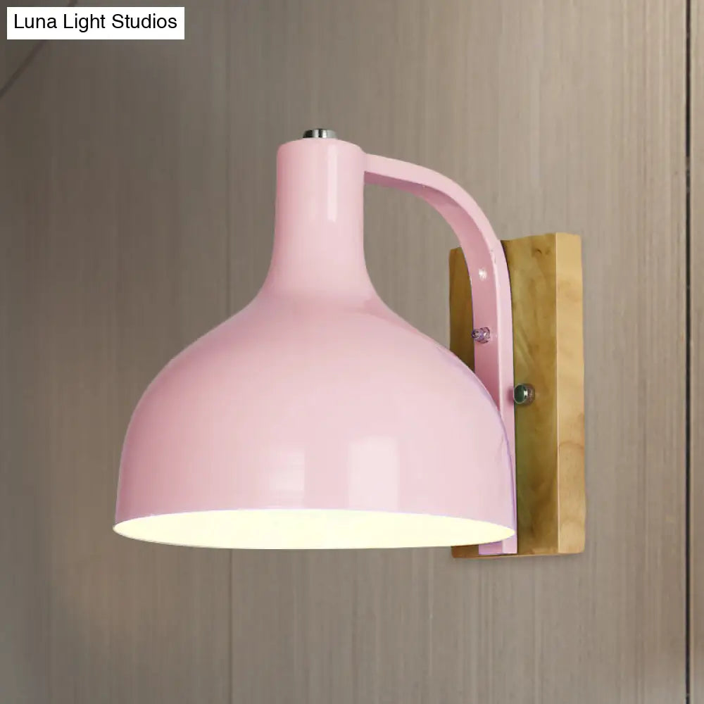 DecorBites™ DecorBites™ Contemporary Dome Shade Metal Wall Light with Wooden Backplate in White/Pink