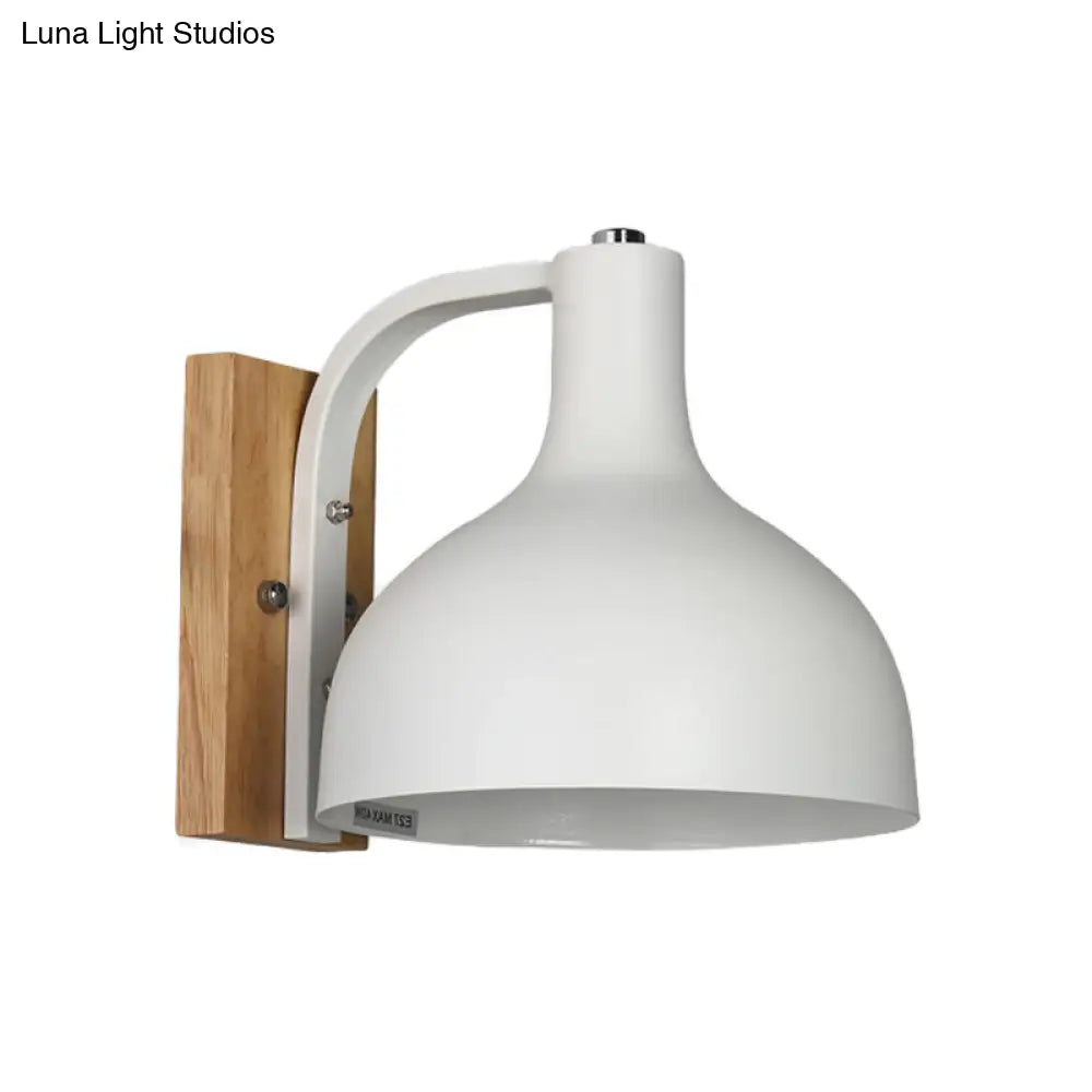 DecorBites™ DecorBites™ Contemporary Dome Shade Metal Wall Light with Wooden Backplate in White/Pink