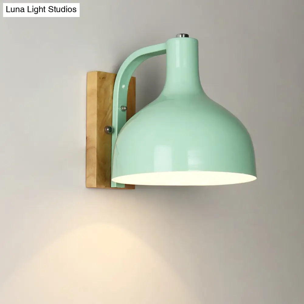 DecorBites™ DecorBites™ Contemporary Dome Shade Metal Wall Light with Wooden Backplate in White/Pink