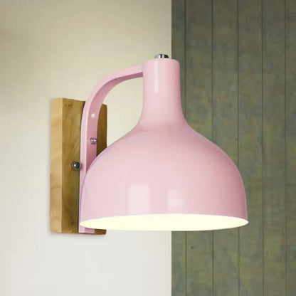 DecorBites™ DecorBites™ Contemporary Dome Shade Metal Wall Light with Wooden Backplate in White/Pink