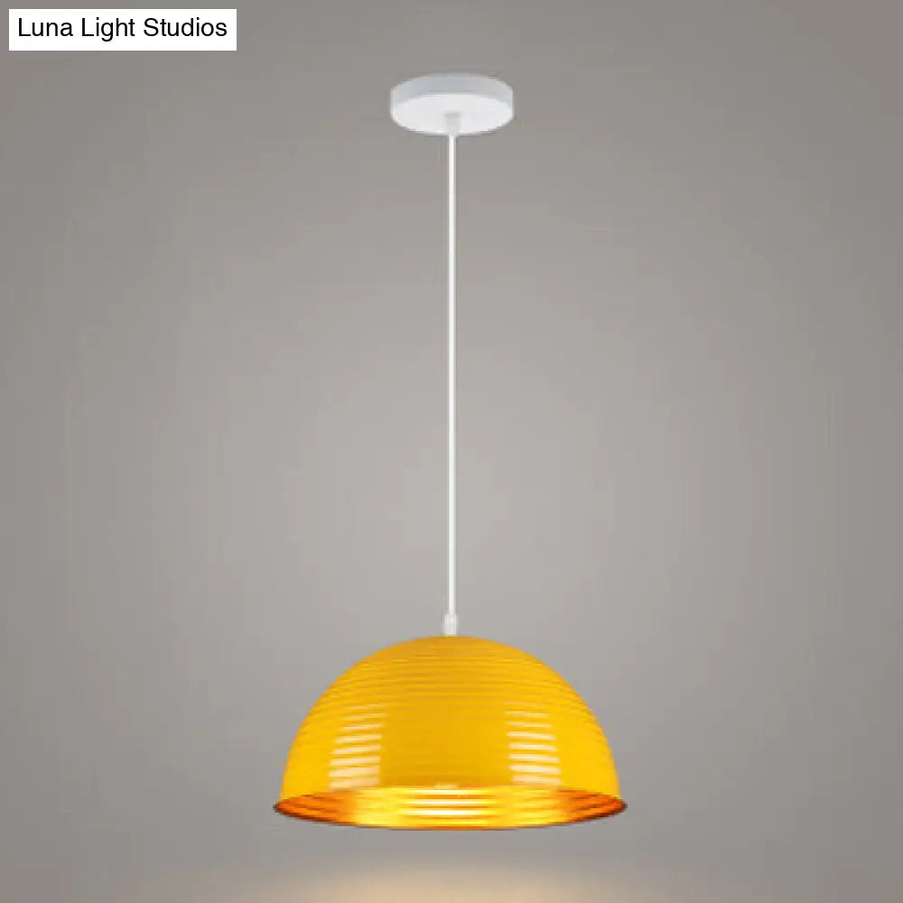 Contemporary Dome Shade Pendant Light - Ruffle Single Head Metal Pendant, Red/Yellow/Blue - Available in 12"/16"/19.5" Width