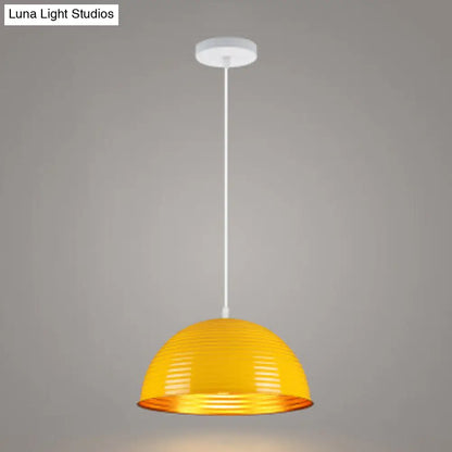 Contemporary Dome Shade Pendant Light - Ruffle Single Head Metal Pendant, Red/Yellow/Blue - Available in 12"/16"/19.5" Width