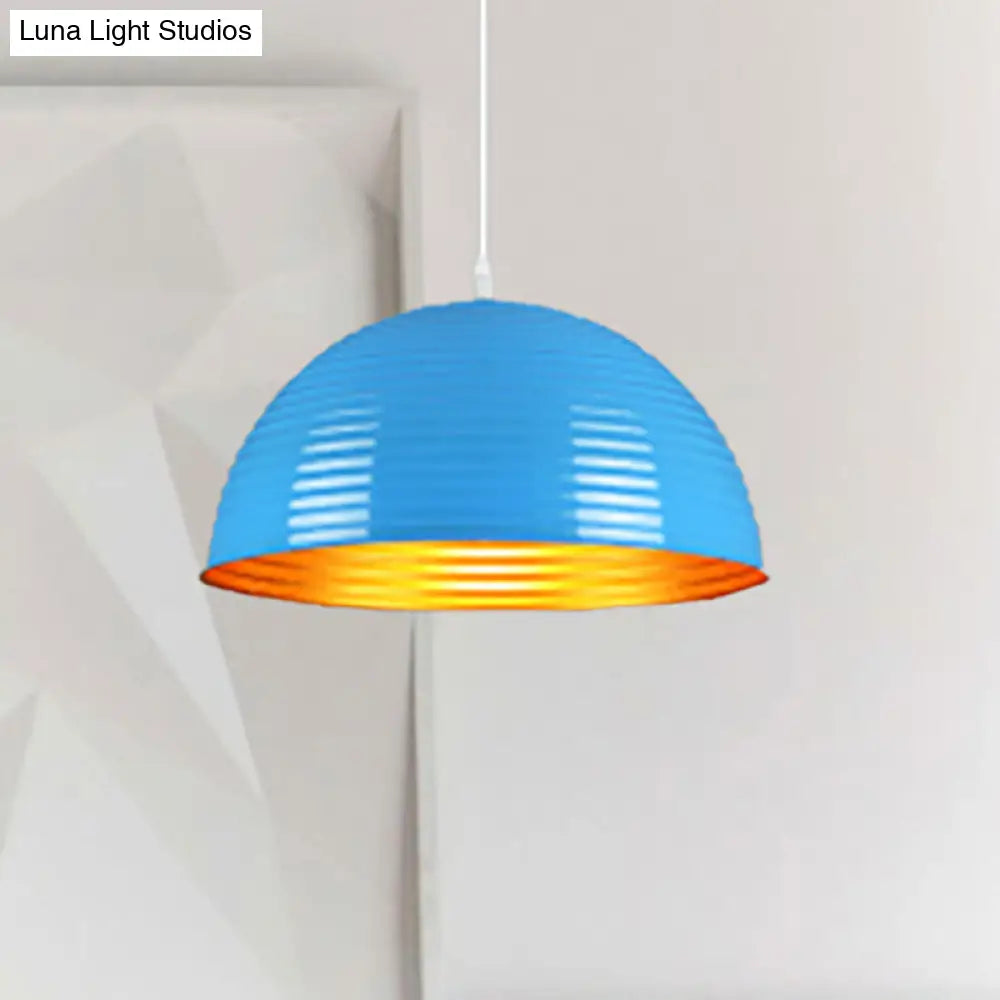 Contemporary Dome Shade Pendant Light - Ruffle Single Head Metal Pendant, Red/Yellow/Blue - Available in 12"/16"/19.5" Width