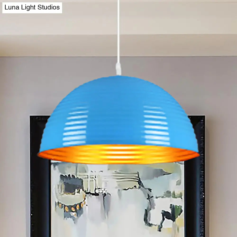 Contemporary Dome Shade Pendant Light - Ruffle Single Head Metal Pendant, Red/Yellow/Blue - Available in 12"/16"/19.5" Width