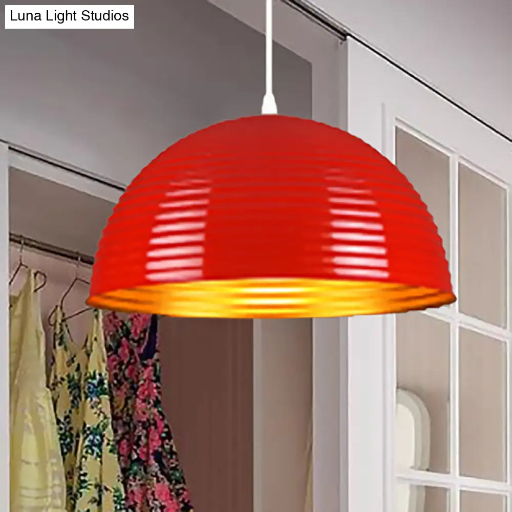 Contemporary Dome Shade Pendant Light - Ruffle Single Head Metal Pendant, Red/Yellow/Blue - Available in 12"/16"/19.5" Width